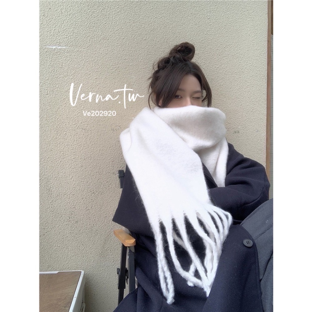 冬日氛圍感純色流蘇大圍巾-細節圖6