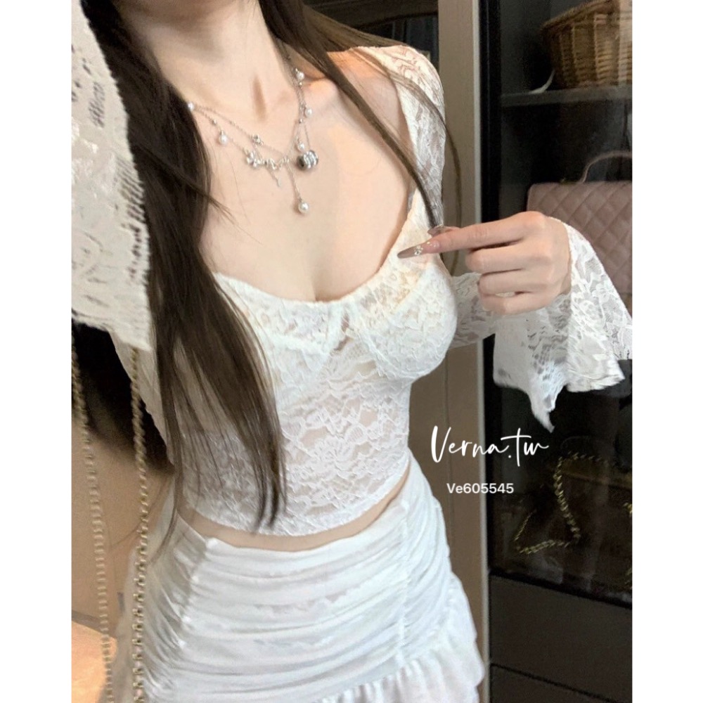 絕佳氣質 蕾絲白緻兩件套裝-細節圖2
