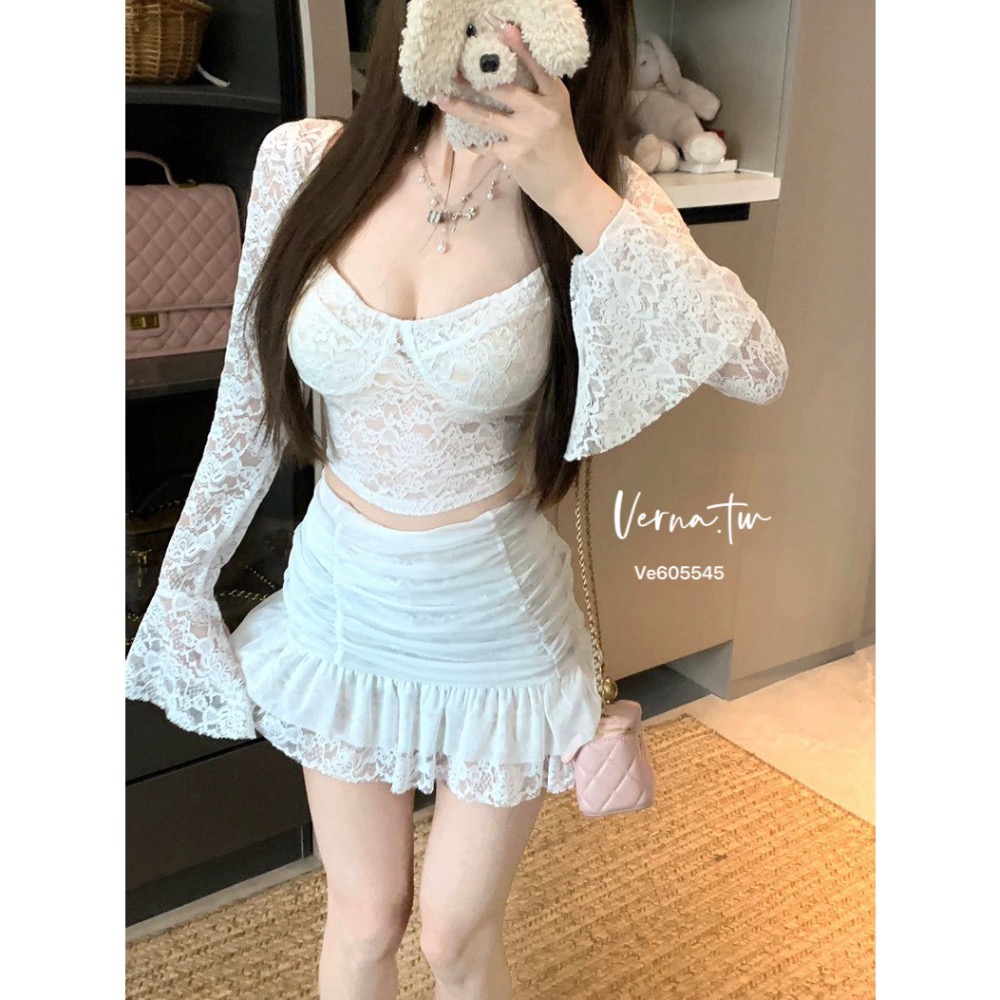 絕佳氣質 蕾絲白緻兩件套裝-細節圖3