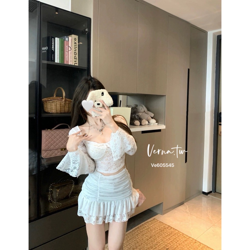 絕佳氣質 蕾絲白緻兩件套裝-細節圖5