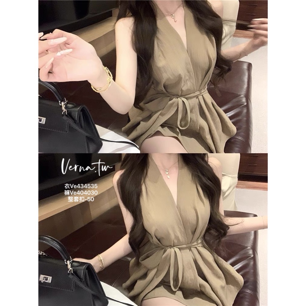 高級訂製‘卡其西裝感上衣x黑色短褲-細節圖10