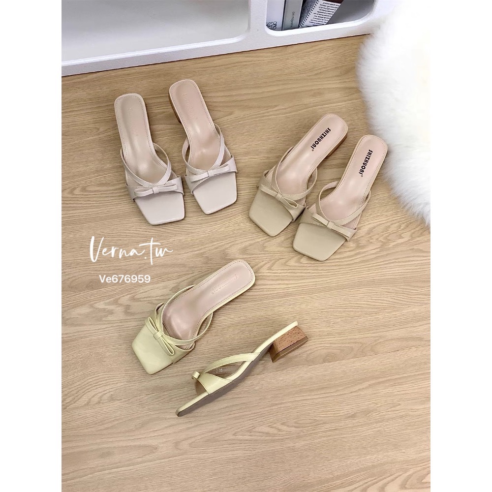 奶油色系蝴蝶結跟鞋-細節圖4