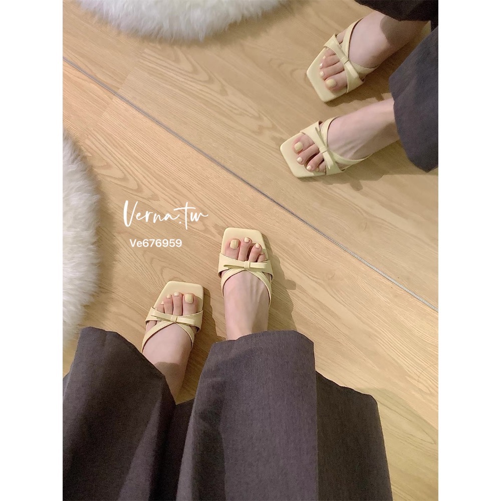 奶油色系蝴蝶結跟鞋-細節圖5