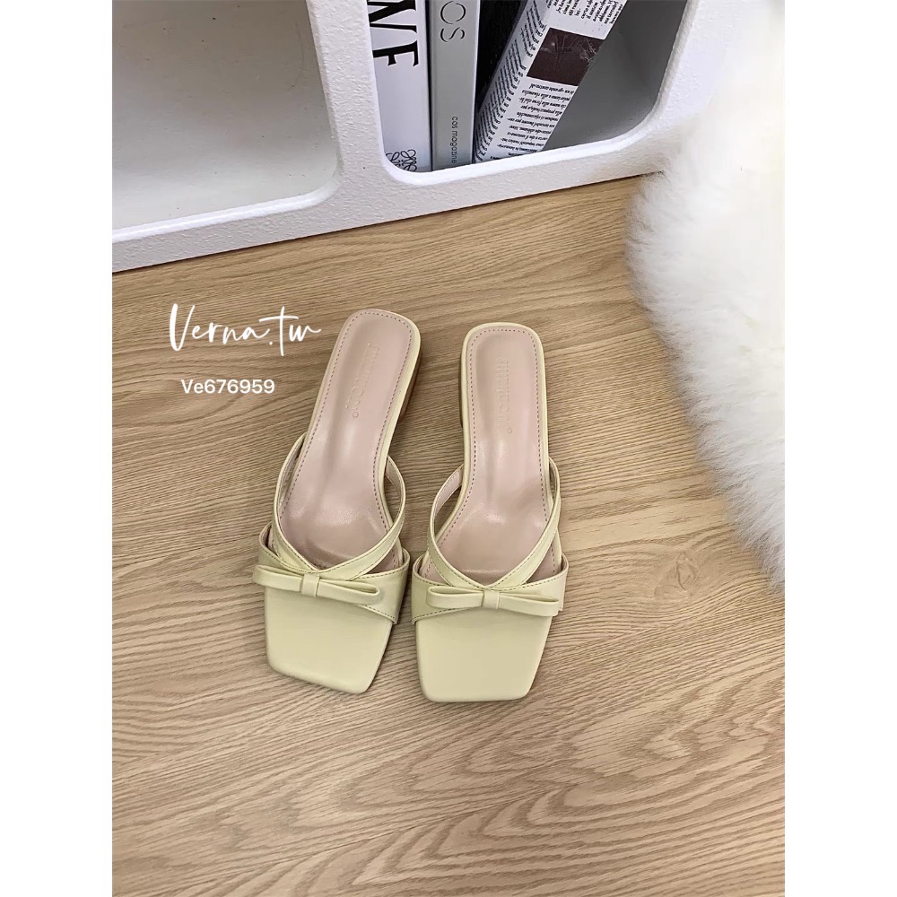 奶油色系蝴蝶結跟鞋-細節圖6