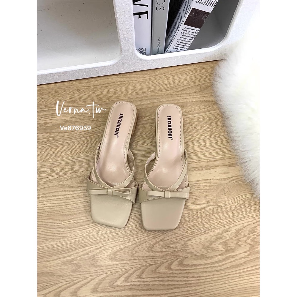 奶油色系蝴蝶結跟鞋-細節圖8