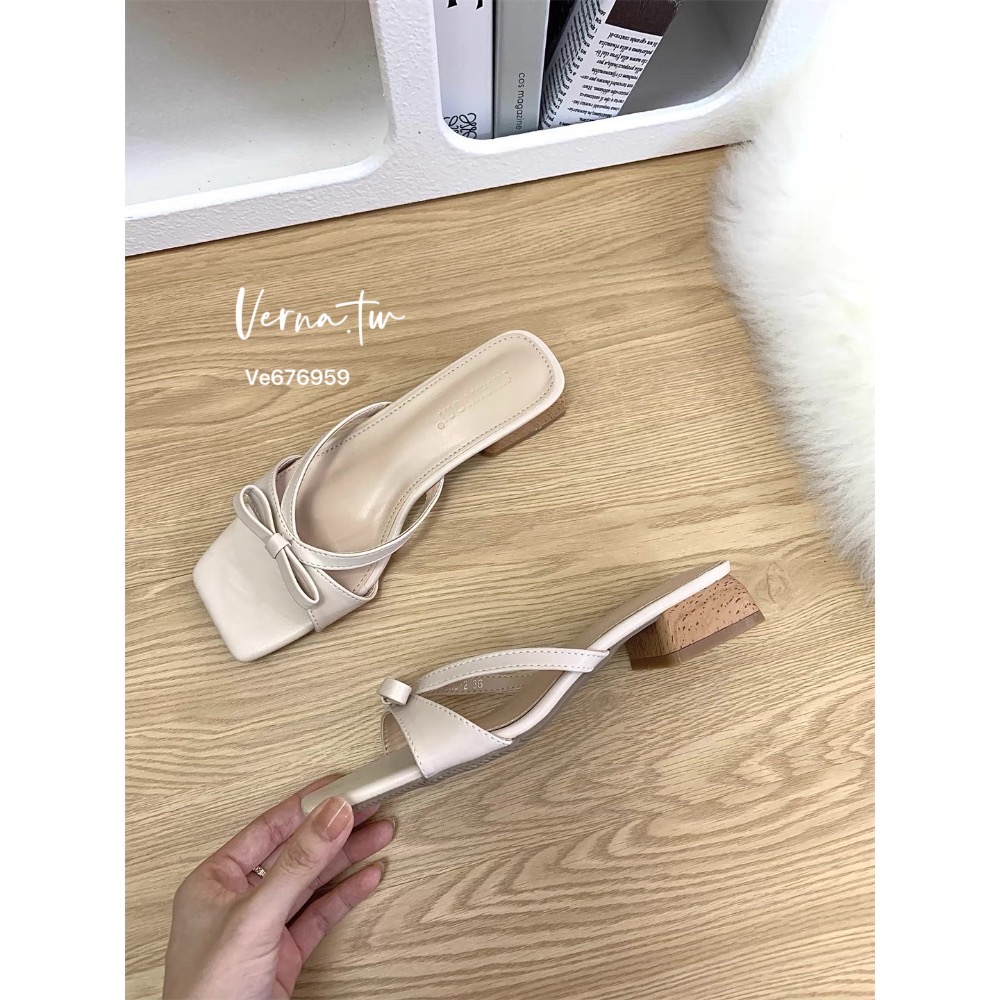 奶油色系蝴蝶結跟鞋-細節圖9