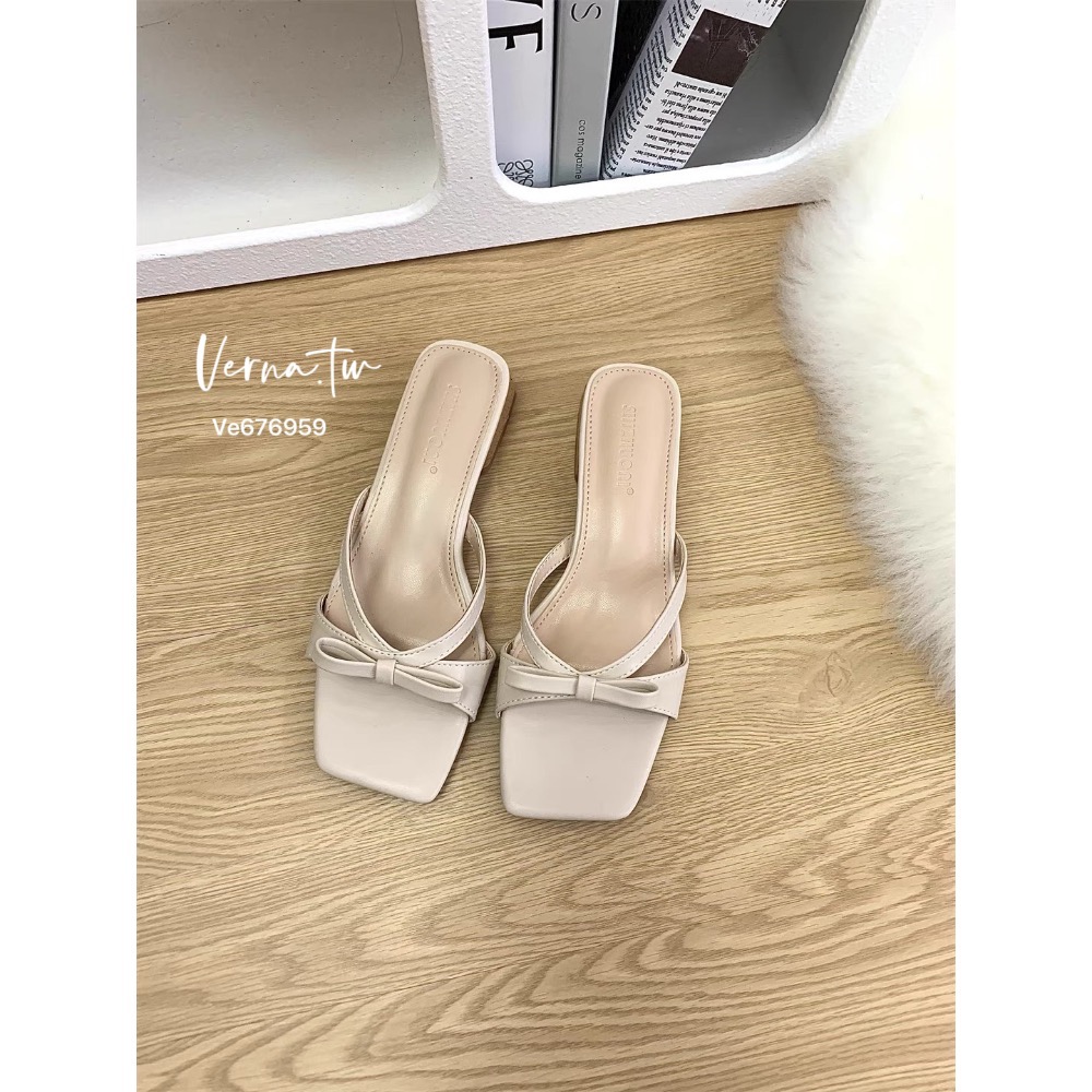 奶油色系蝴蝶結跟鞋-細節圖10