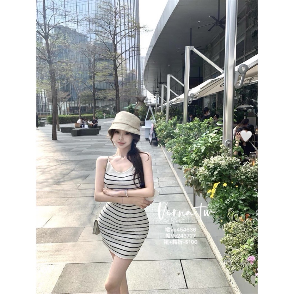 獨家訂製‘夏日休閒條紋連身洋x顯臉小漁夫帽-細節圖8