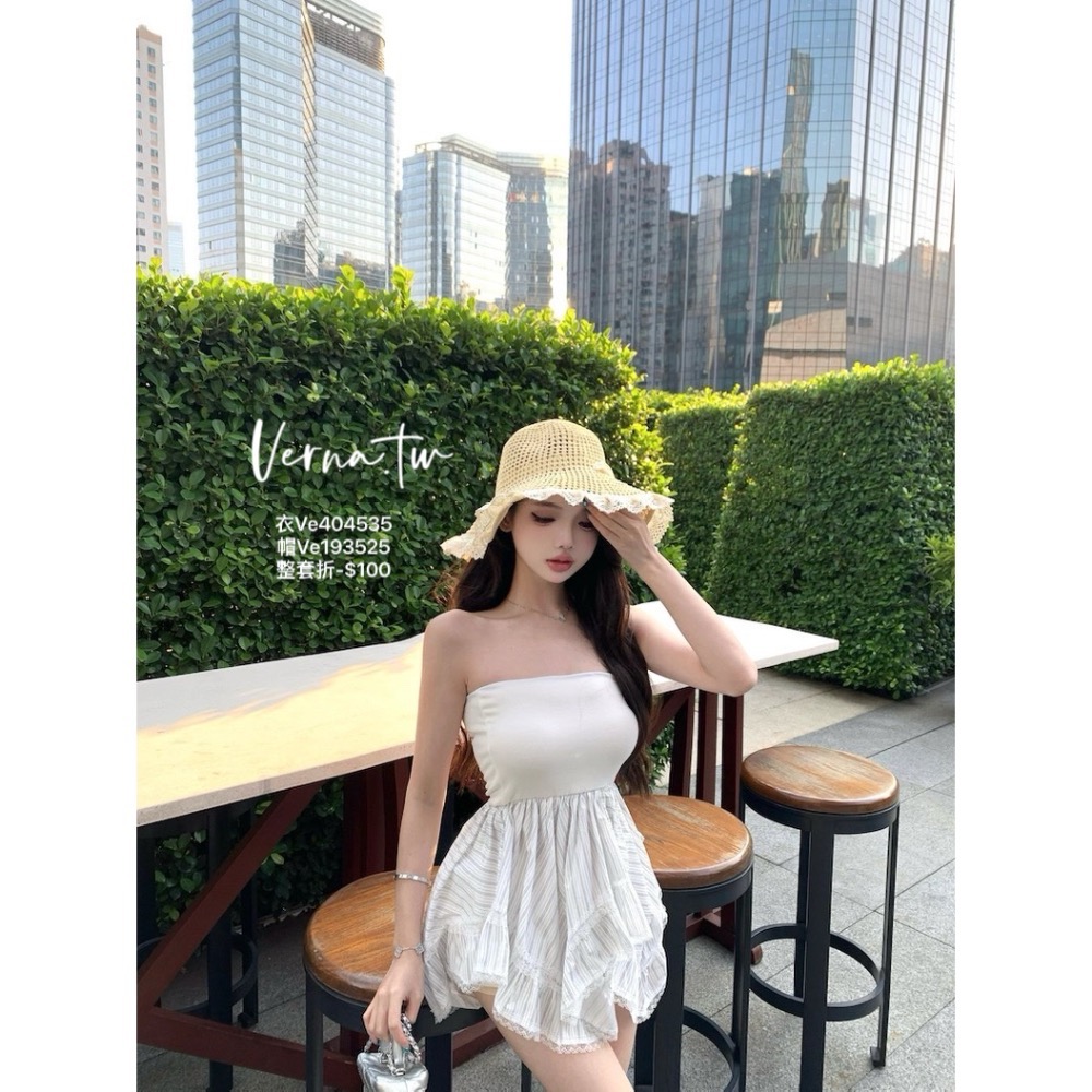 獨家訂製‘條紋拼接無袖洋 夏日草編法式帽-細節圖2
