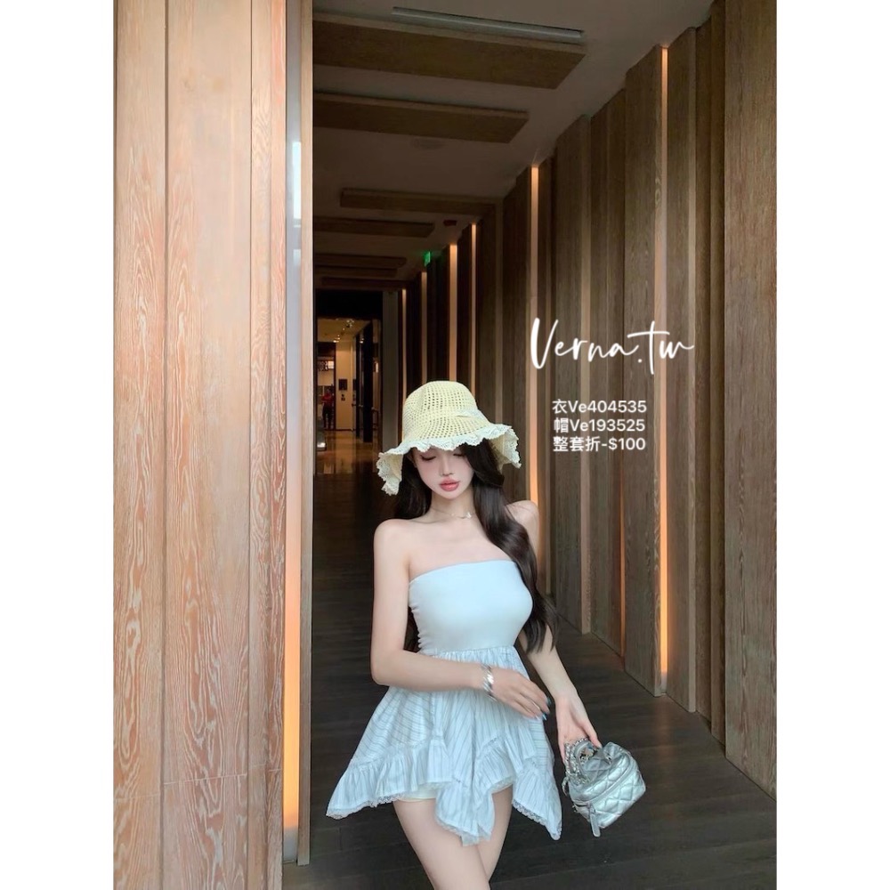 獨家訂製‘條紋拼接無袖洋 夏日草編法式帽-細節圖4