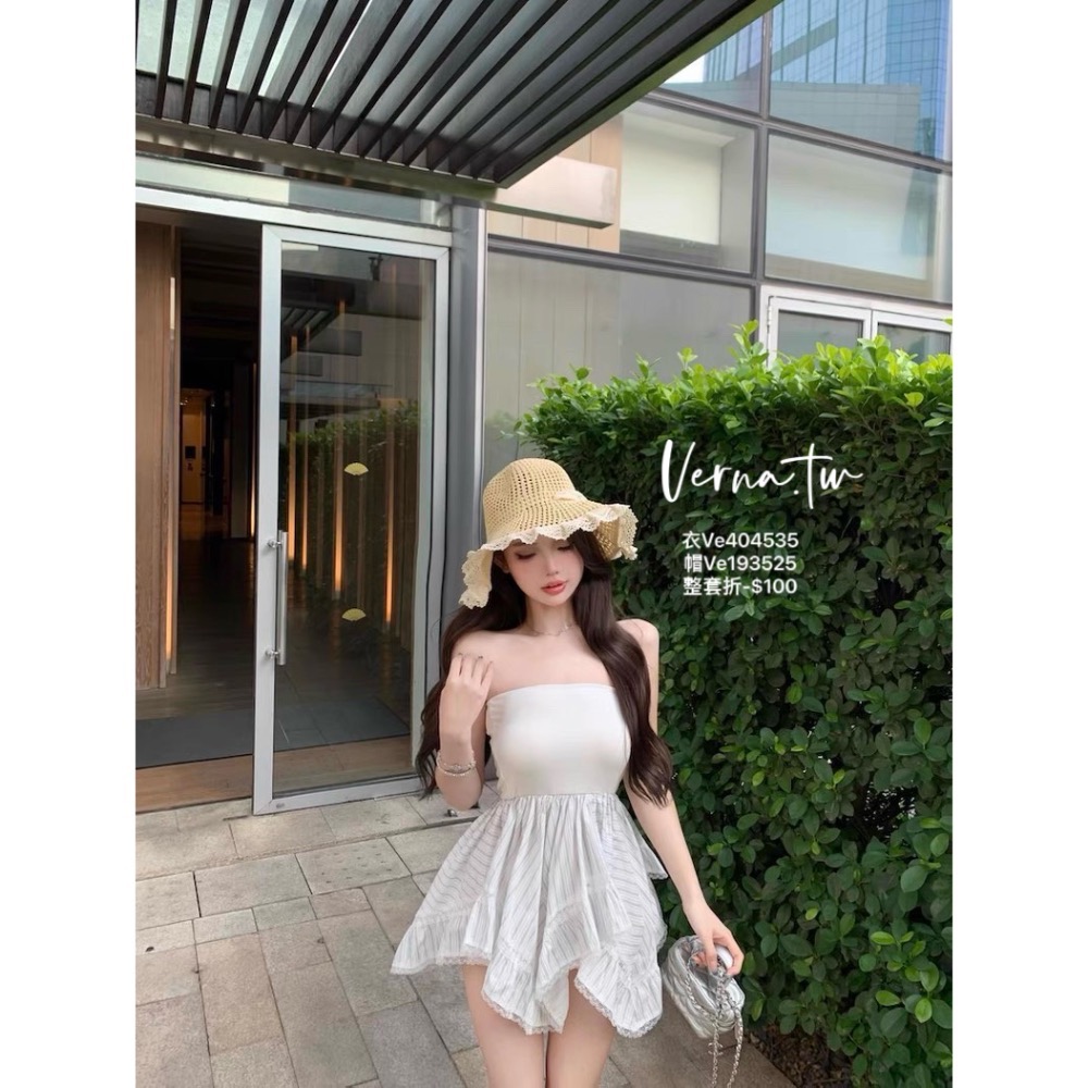 獨家訂製‘條紋拼接無袖洋 夏日草編法式帽-細節圖6