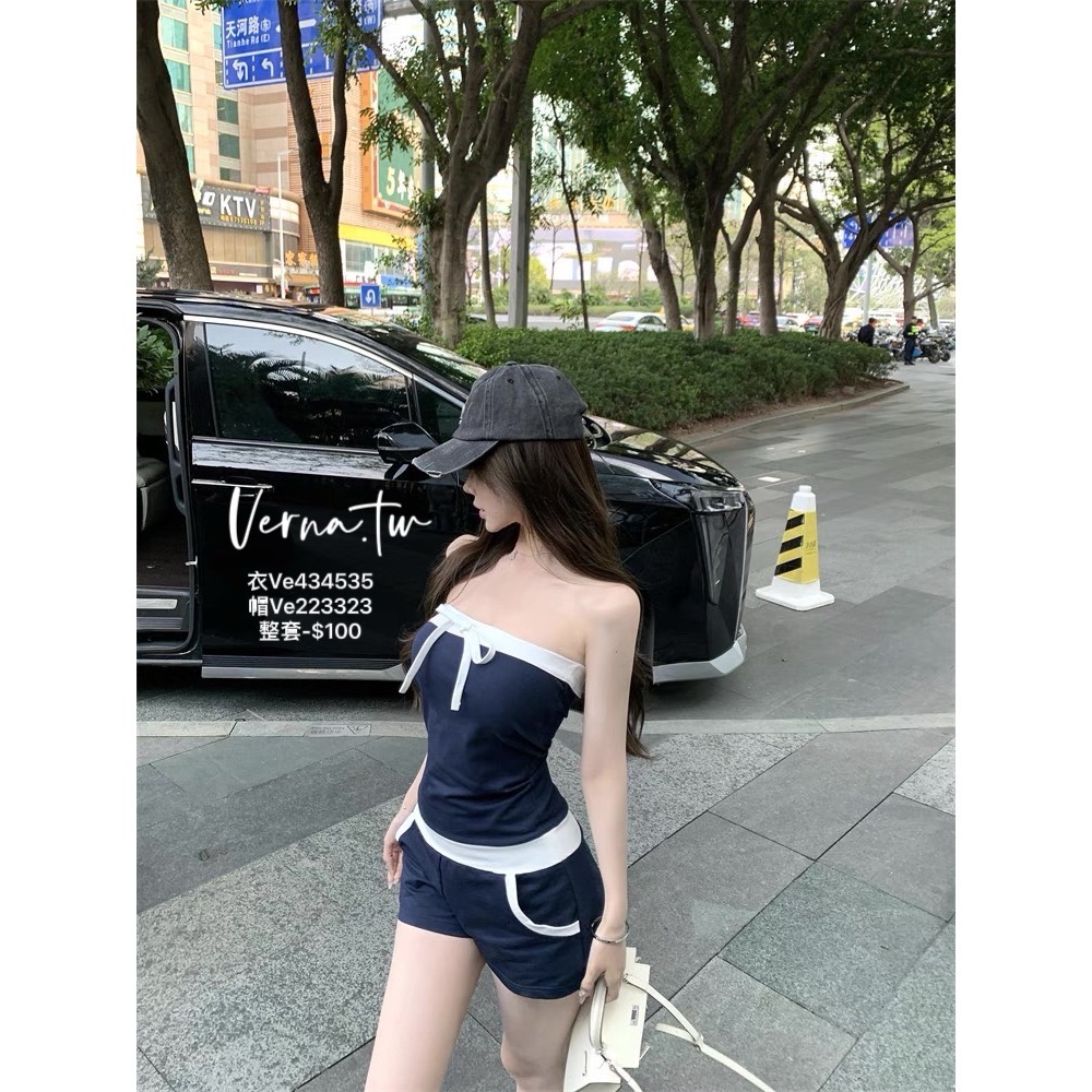 獨家訂製‘嵐藍夏季連身褲 韓式灰黑色百搭帽-細節圖2