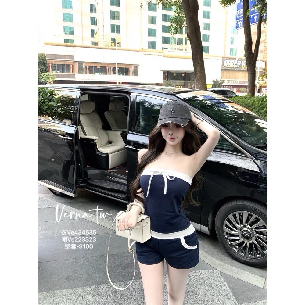 獨家訂製‘嵐藍夏季連身褲 韓式灰黑色百搭帽-細節圖3