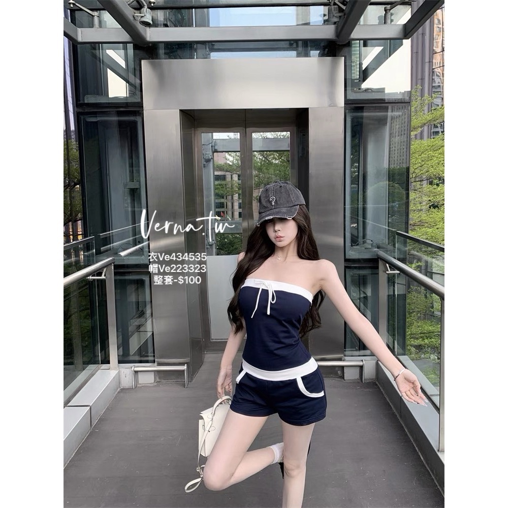 獨家訂製‘嵐藍夏季連身褲 韓式灰黑色百搭帽-細節圖6