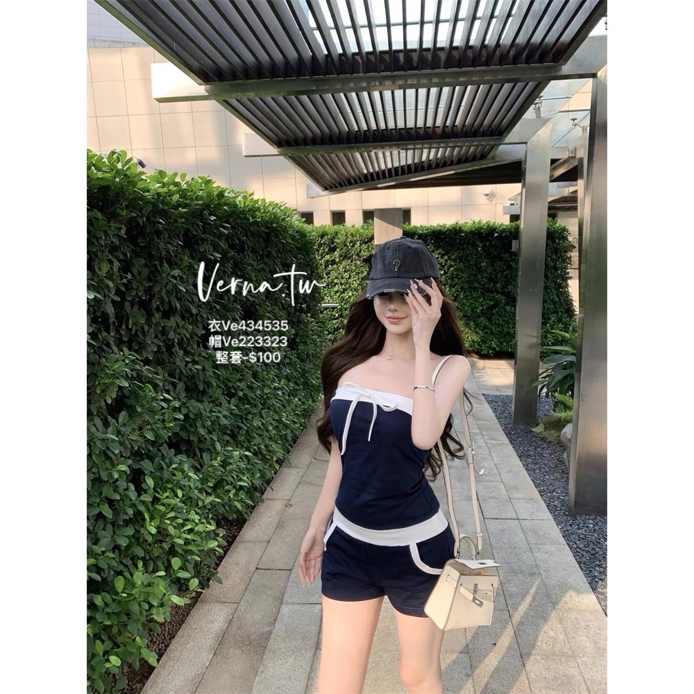 獨家訂製‘嵐藍夏季連身褲 韓式灰黑色百搭帽-細節圖7