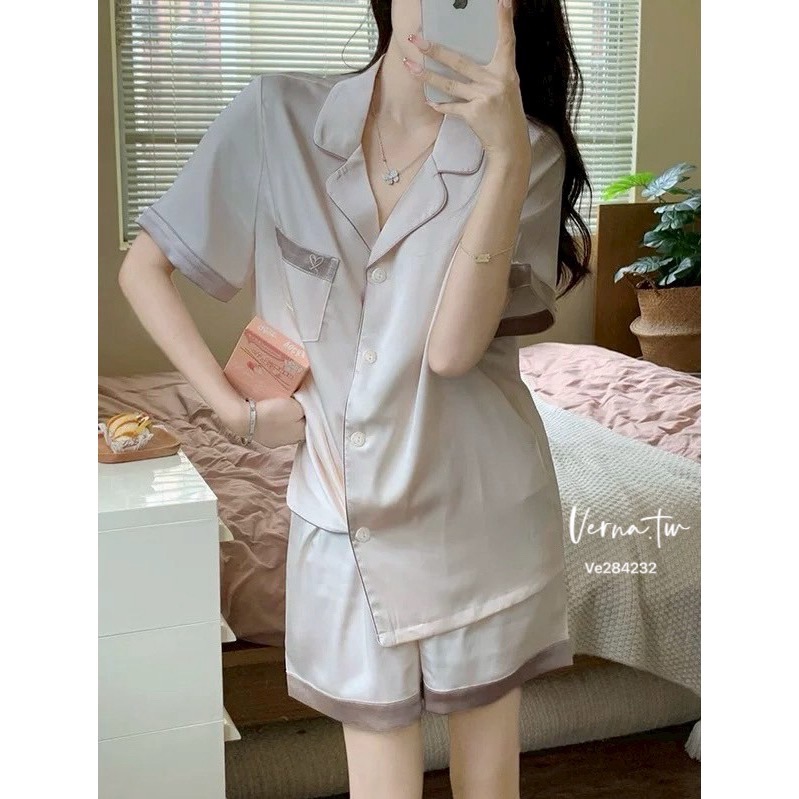 仙紫色冰絲睡衣套裝-細節圖2