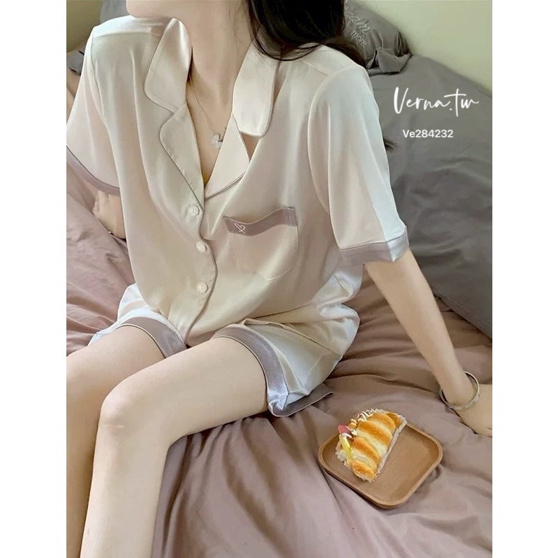 仙紫色冰絲睡衣套裝-細節圖4