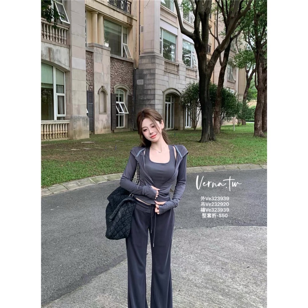 休閒百搭防曬外套x吊帶x長褲套裝 （自帶胸墊）-細節圖4