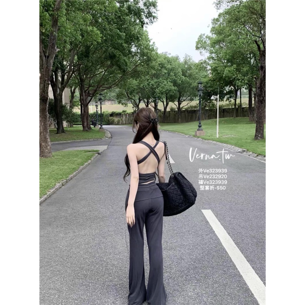 休閒百搭防曬外套x吊帶x長褲套裝 （自帶胸墊）-細節圖6