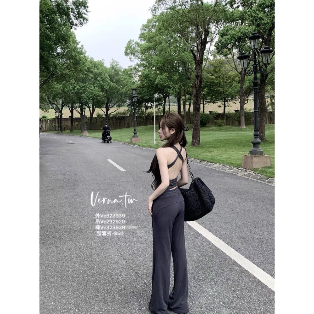 休閒百搭防曬外套x吊帶x長褲套裝 （自帶胸墊）-細節圖7