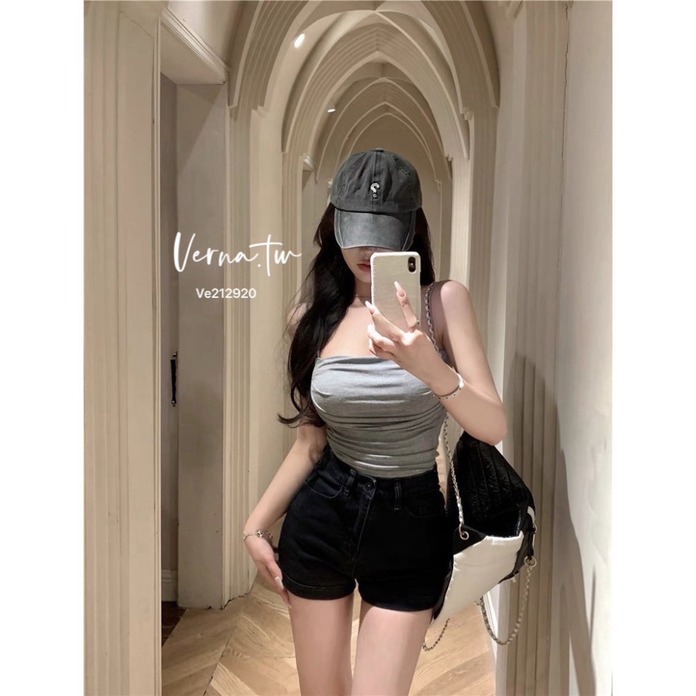 現貨｜5色x自帶胸墊皺摺修身吊帶背心-細節圖2