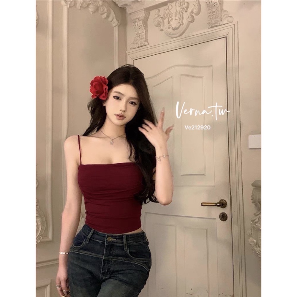 現貨｜5色x自帶胸墊皺摺修身吊帶背心-細節圖6