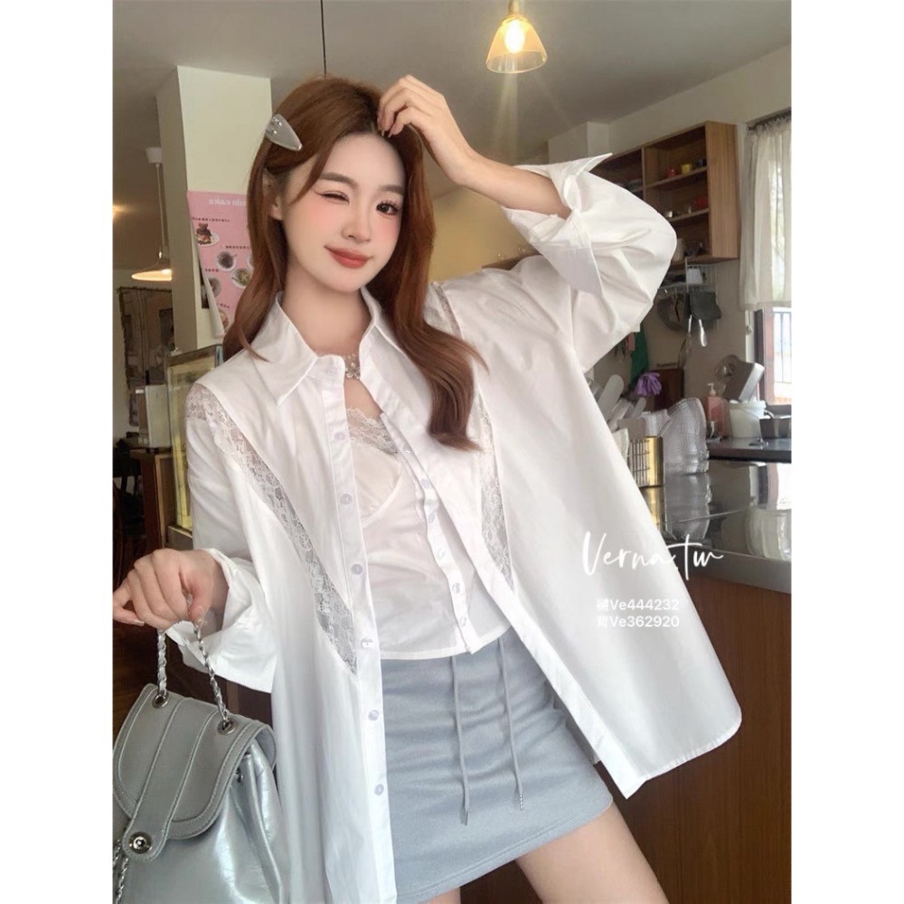 高級感穿搭’蕾絲襯衫x背心-細節圖3