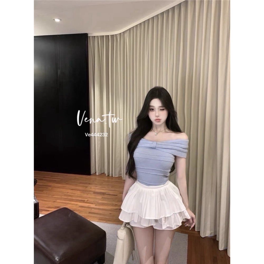 絕美一字肩針織上衣-細節圖2