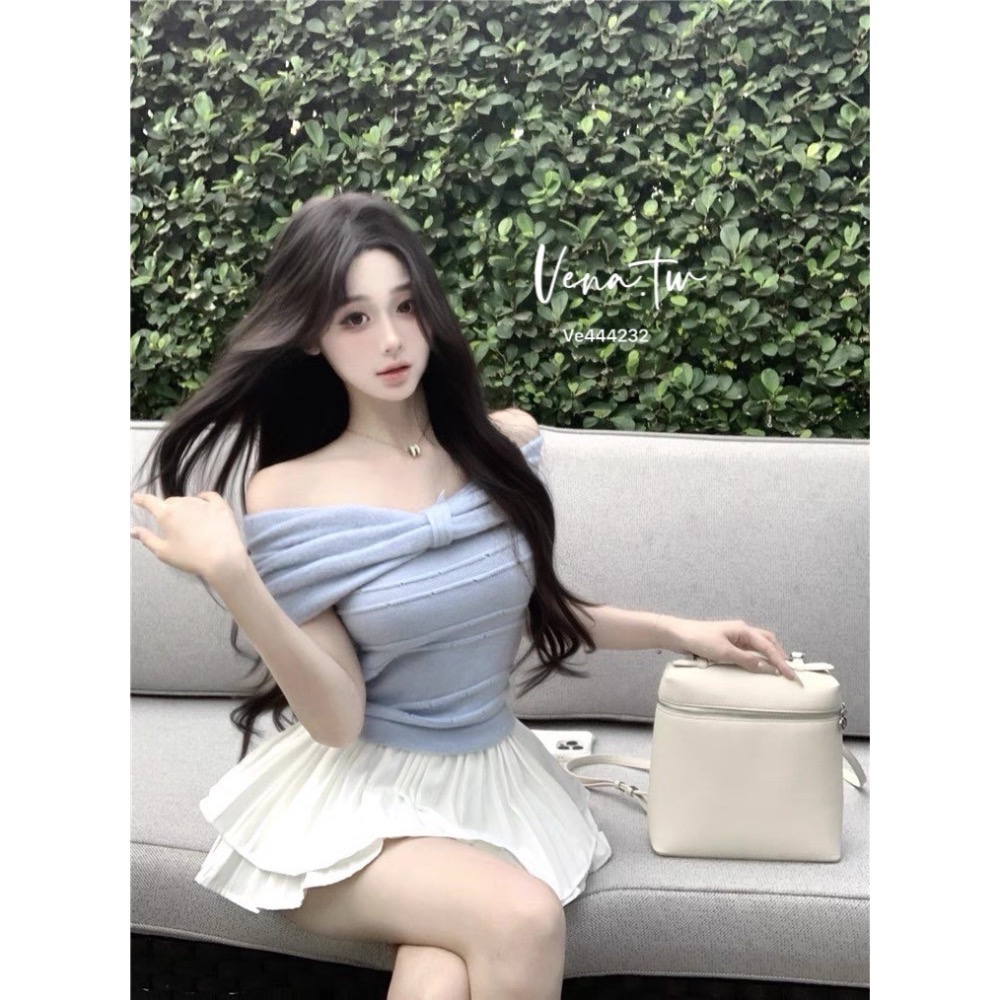 絕美一字肩針織上衣-細節圖3