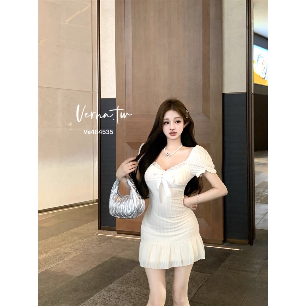 奶油高級‘奶油白蝴蝶結連身洋-細節圖2