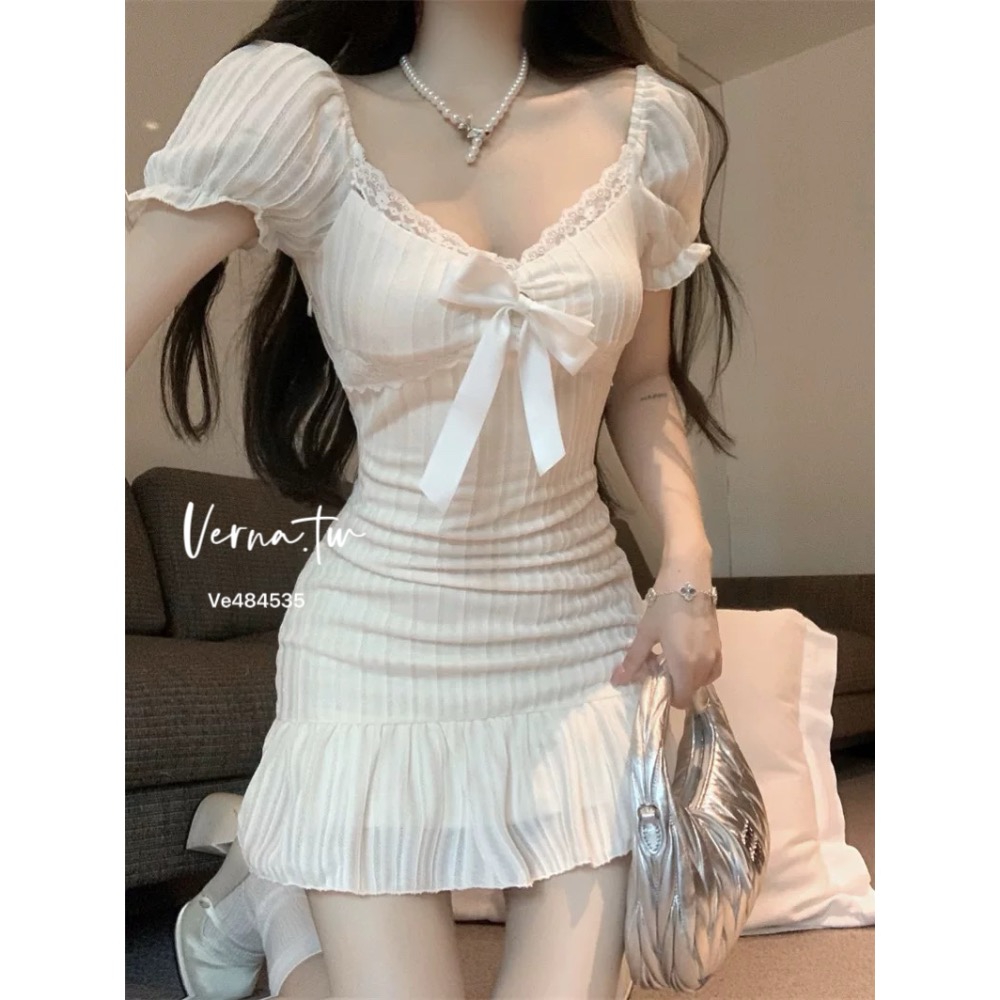 奶油高級‘奶油白蝴蝶結連身洋-細節圖6