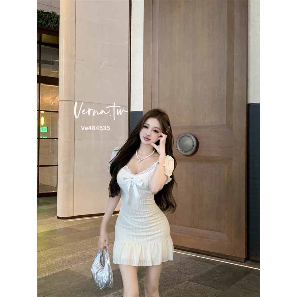 奶油高級‘奶油白蝴蝶結連身洋-細節圖7