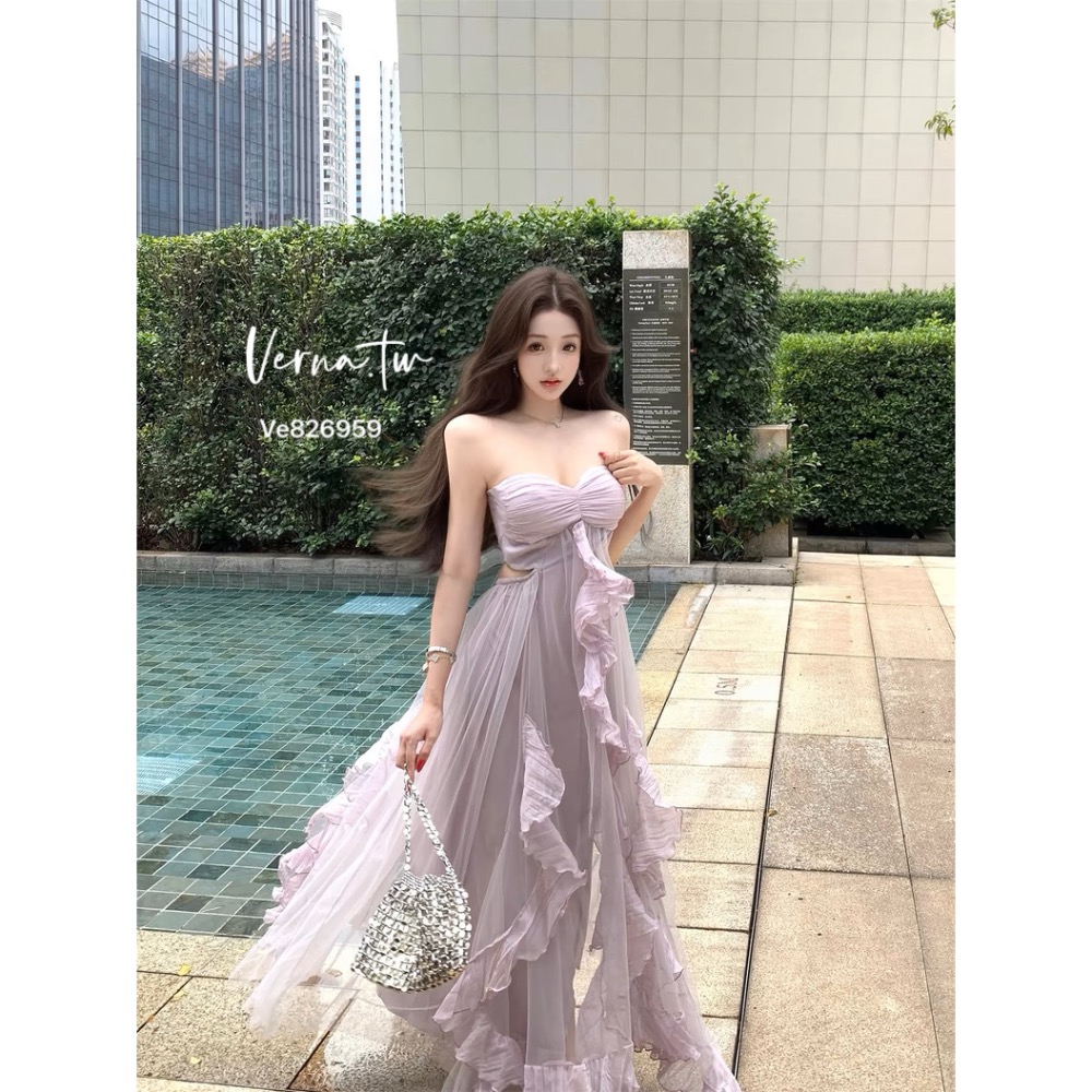 高級欲感’高級香紫法式洋裝-細節圖3