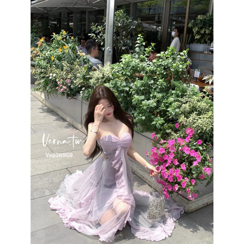 高級欲感’高級香紫法式洋裝-細節圖8