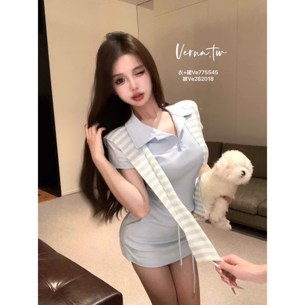 夏日休閒‘翻領上衣x裙子x披肩三件套-細節圖9