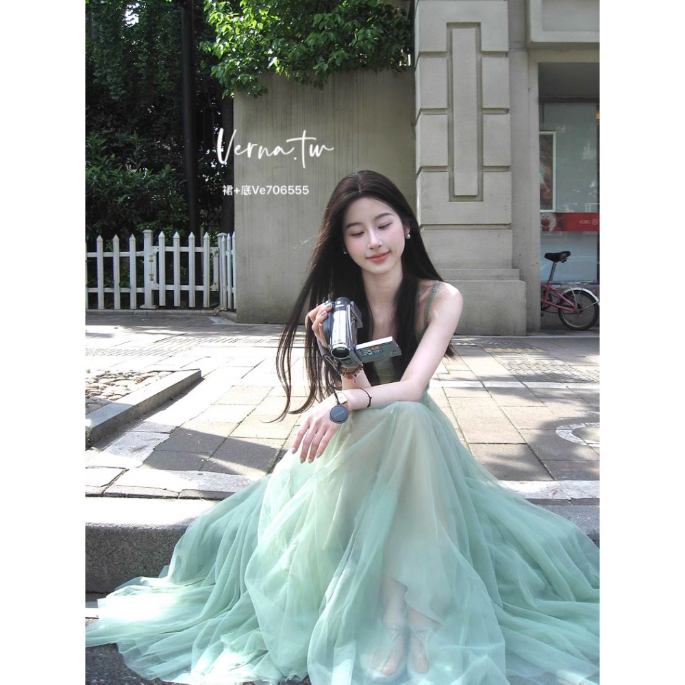 仙女溫柔風精緻茶歇紗連身洋-細節圖3