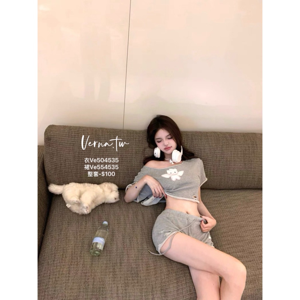 富家千金‘貓咪印花兩件套-細節圖2