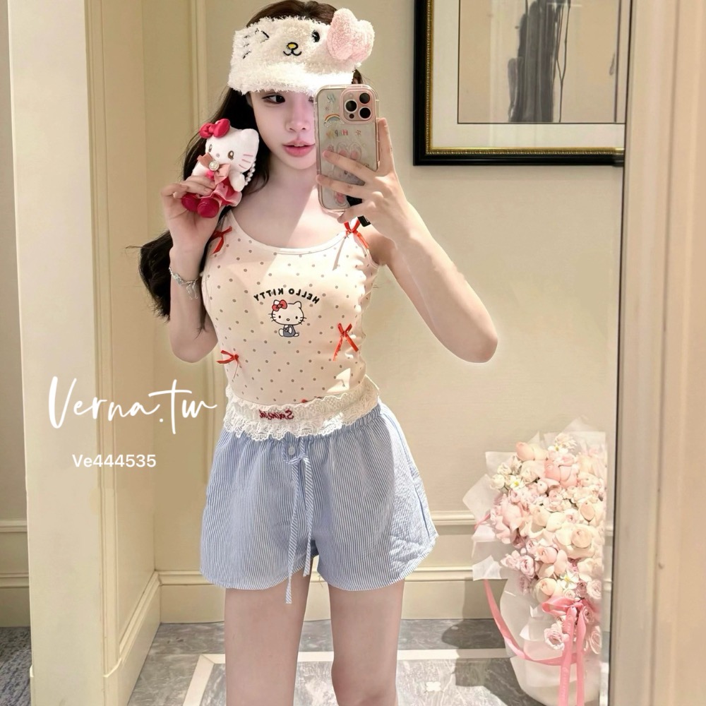 純慾少女 kitty波點蝴蝶結🎀睡衣套裝-細節圖2