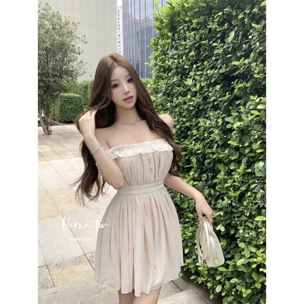 現貨｜氣質首選 蕾絲拼接花邊吊帶連身裙-細節圖2