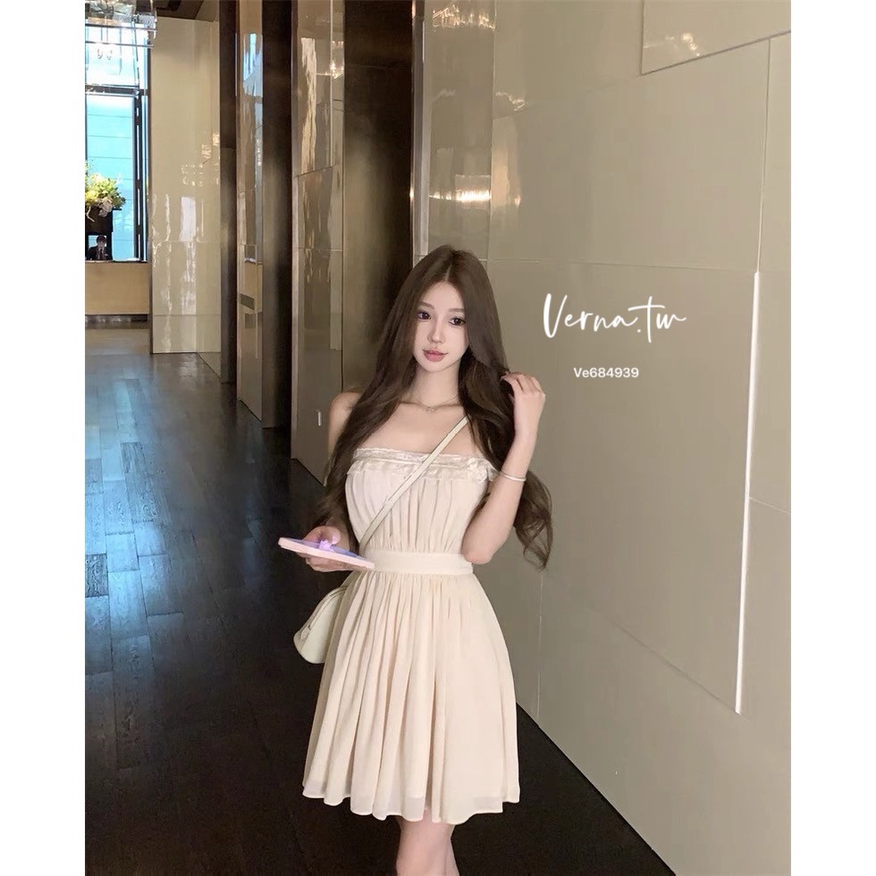 現貨｜氣質首選 蕾絲拼接花邊吊帶連身裙-細節圖3