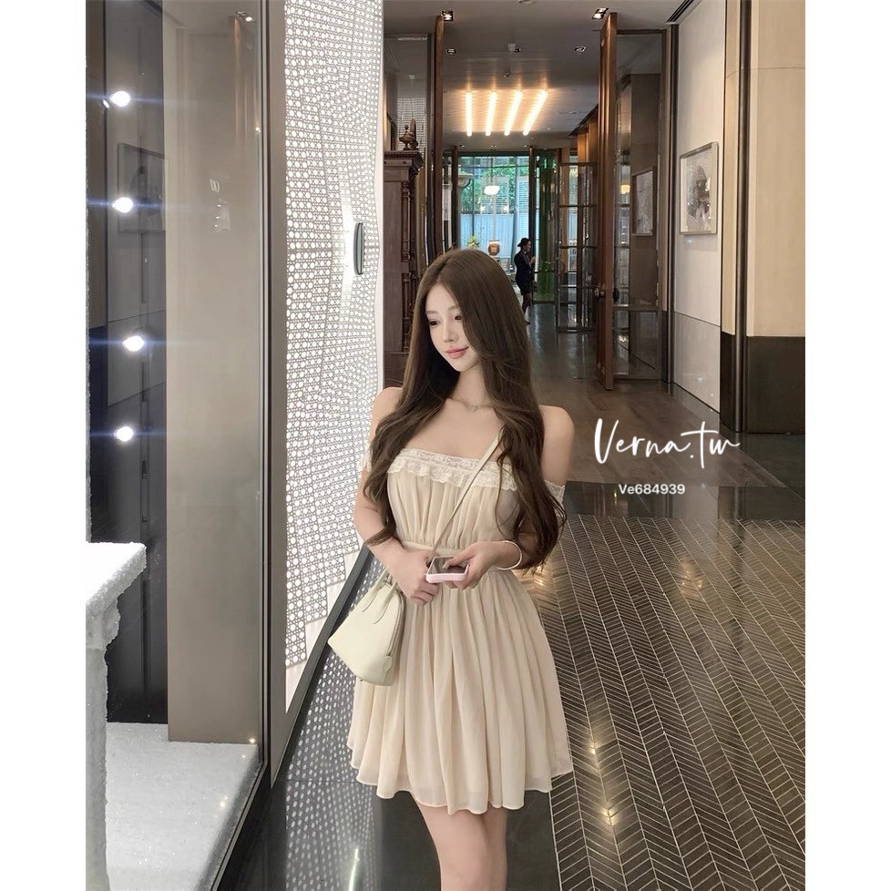 現貨｜氣質首選 蕾絲拼接花邊吊帶連身裙-細節圖10