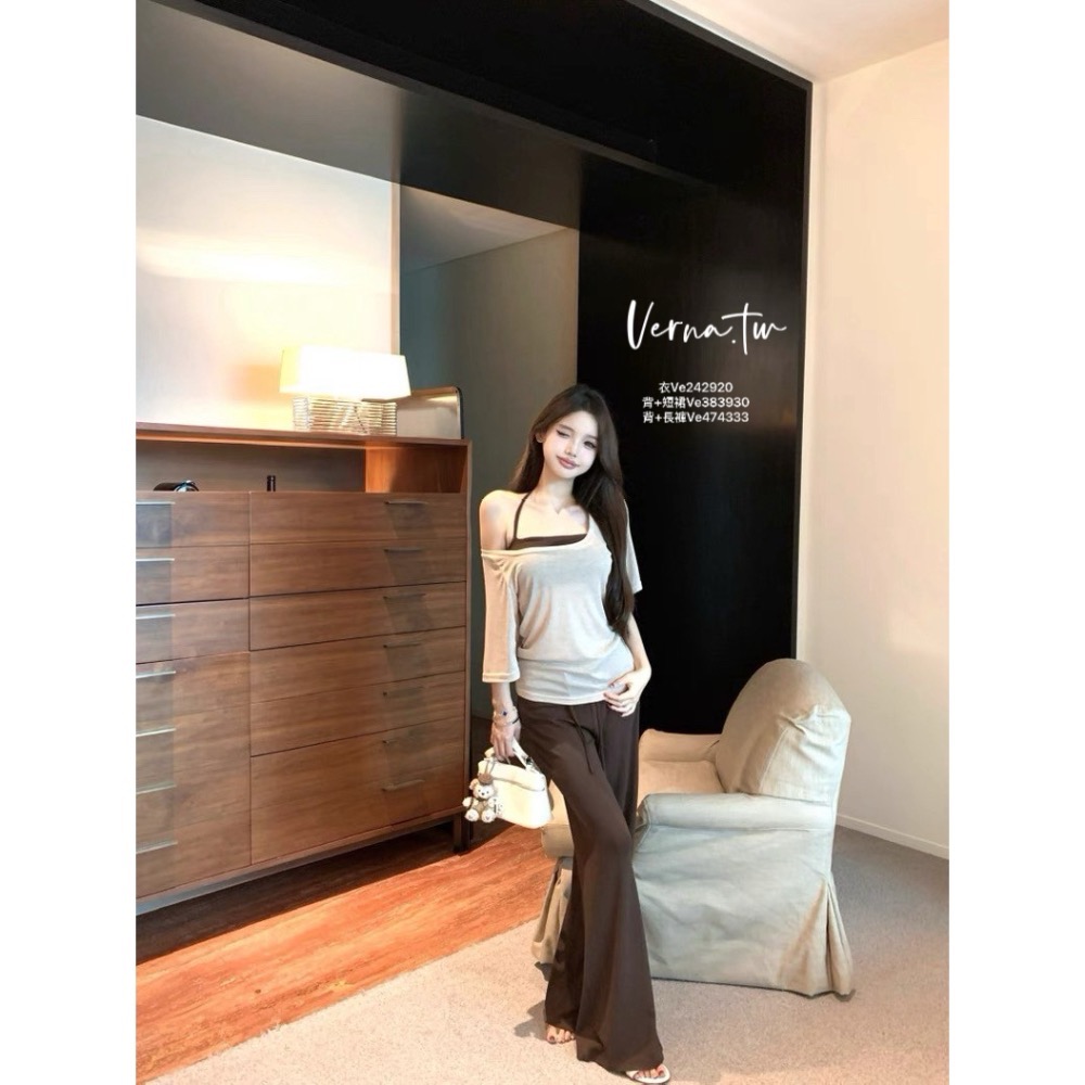 慵懶休閒三件套裝 斜肩短袖衣x背心x抽繩長褲-細節圖6