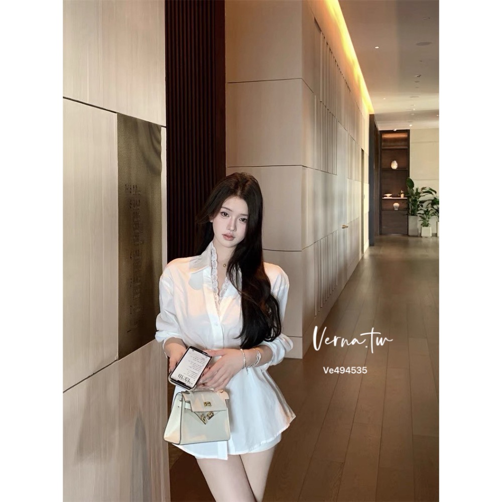 溫柔甜美 蕾絲拼接綁帶襯衫上衣-細節圖7