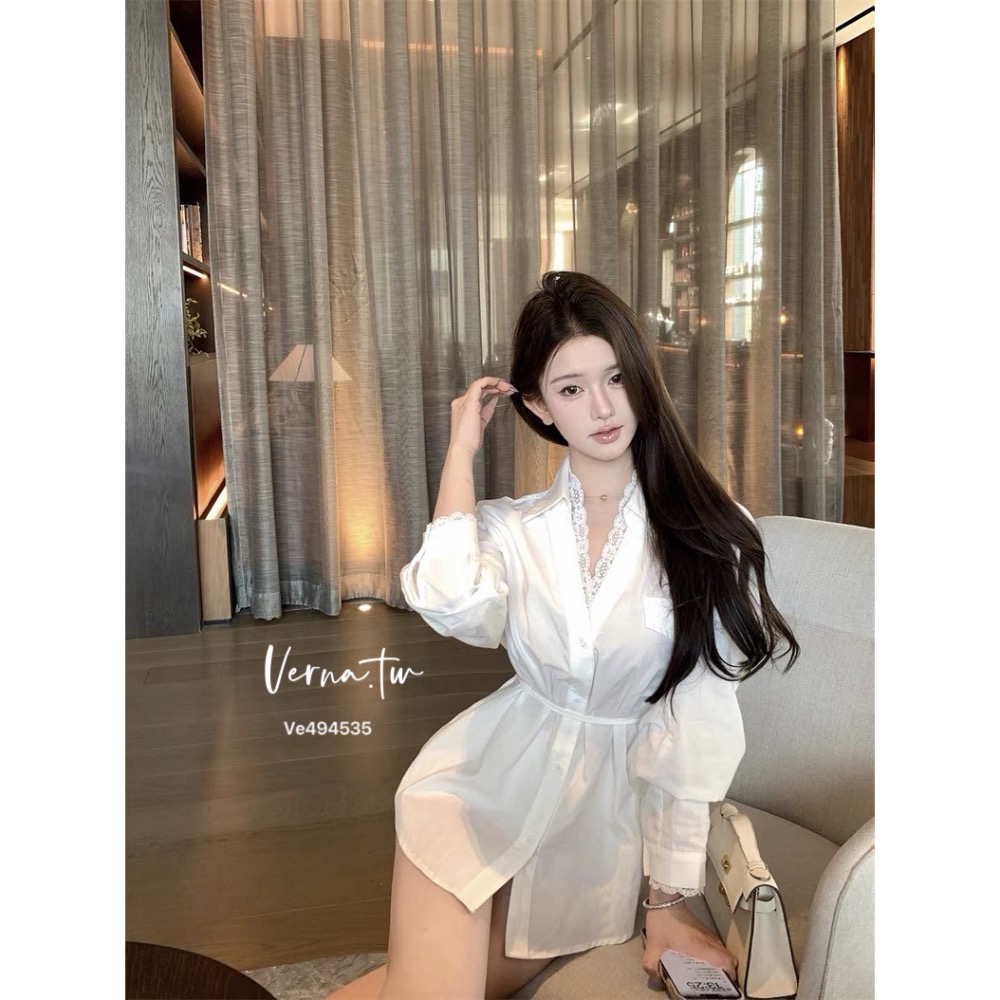 溫柔甜美 蕾絲拼接綁帶襯衫上衣-細節圖10