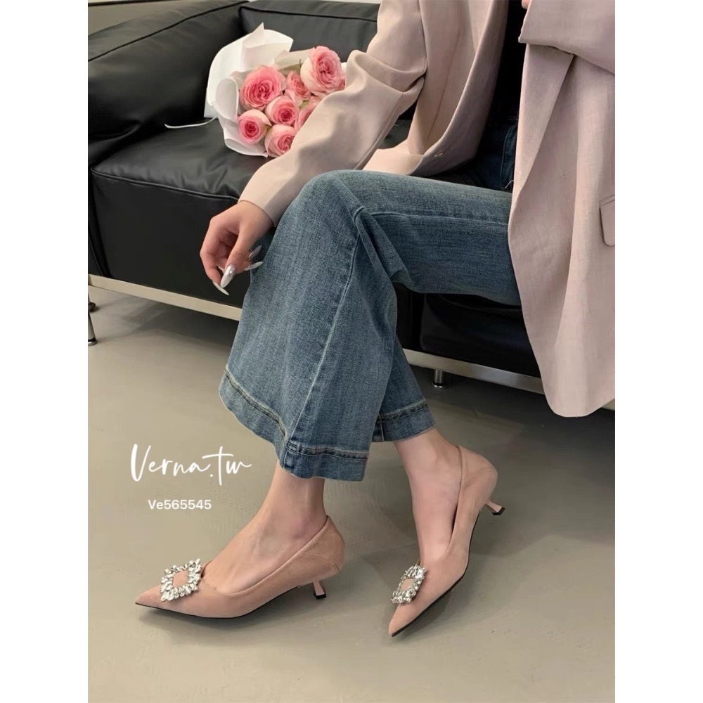 高級感方鑽尖頭跟鞋-細節圖2