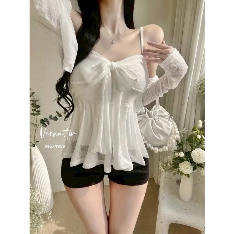 心動瞬間 綁帶蝴蝶結背心x開衫套裝-細節圖6