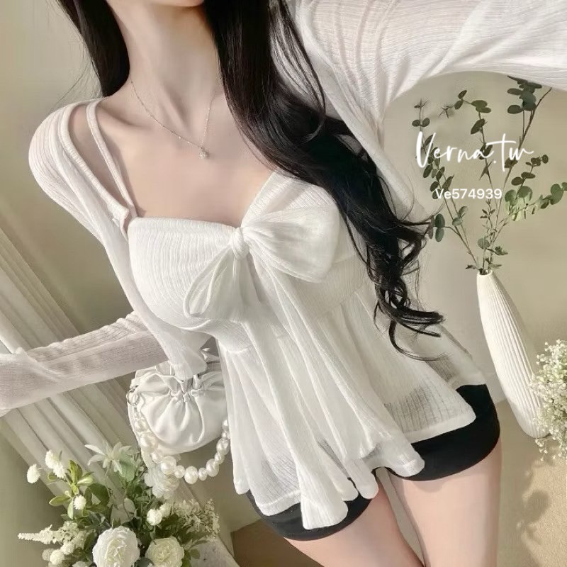 心動瞬間 綁帶蝴蝶結背心x開衫套裝-細節圖9