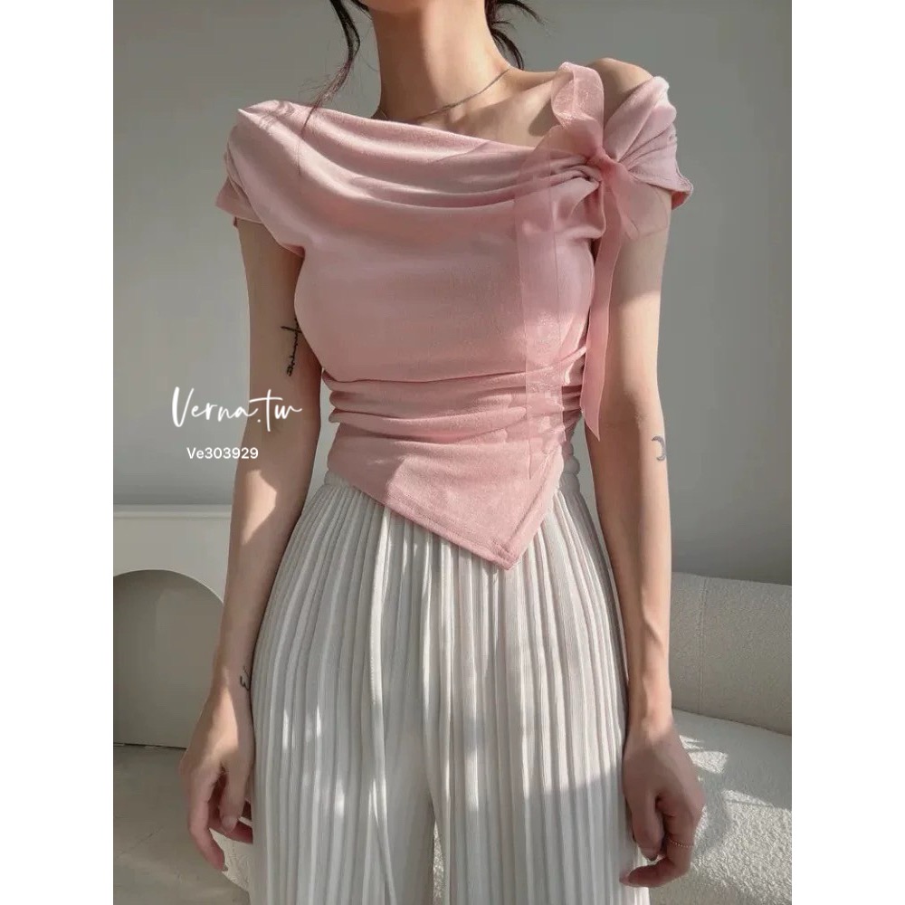 純慾首選 一字領露肩系帶不規則上衣-細節圖2