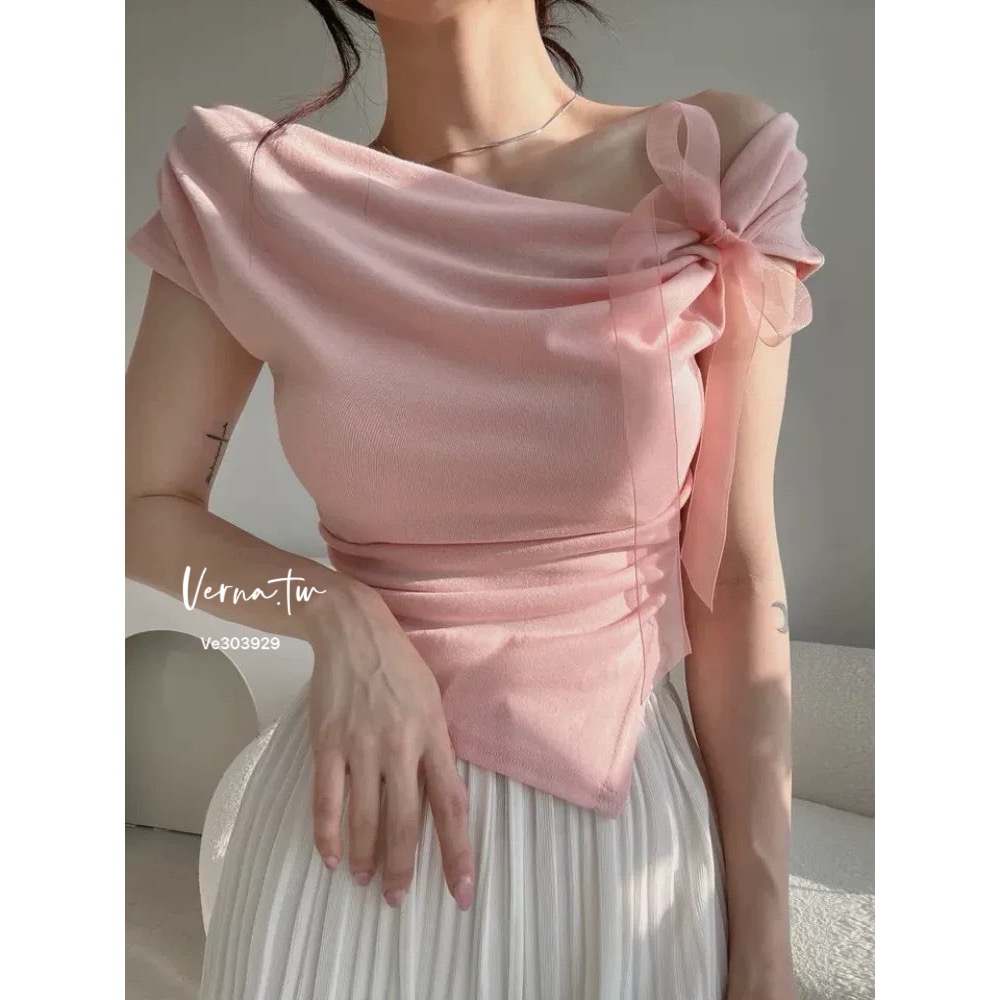 純慾首選 一字領露肩系帶不規則上衣-細節圖3