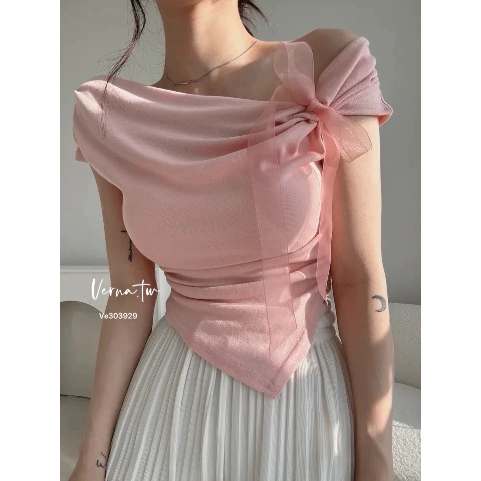 純慾首選 一字領露肩系帶不規則上衣-細節圖4